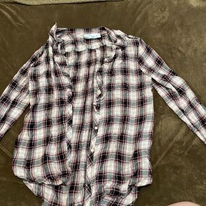 pink and black flannel shirt